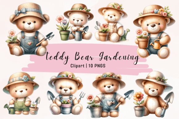 Download Teddy Bear Gardening Watercolor Clipart - Premium Resources