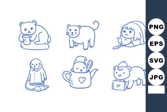 Download Cute Blue Line Art Animals and Children - Premium Resources